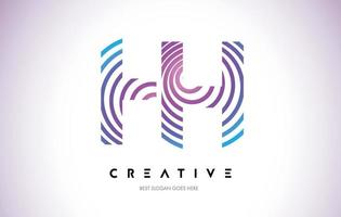 HH Lines Warp Logo Design. Letter Icon Made with Purple Circular Lines. vector