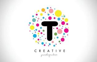 Diseño de logotipo de letra t bubble dots con burbujas de colores creativas. vector