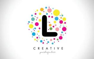 L diseño de logotipo de letra de puntos de burbuja con burbujas de colores creativas. vector