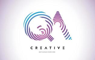 QA Lines Warp Logo Design. Letter Icon Made with Purple Circular Lines. vector