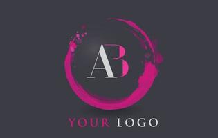 Concepto de pincel de salpicadura púrpura circular del logotipo de la letra ab. vector