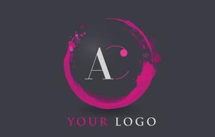 AC Letter Logo Circular Purple Splash Brush Concept. vector