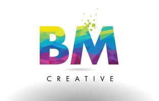 BM B M Colorful Letter Origami Triangles Design Vector. vector