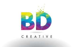 BD B D Colorful Letter Origami Triangles Design Vector. vector