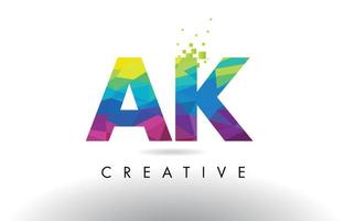 AK A K Colorful Letter Origami Triangles Design Vector. vector