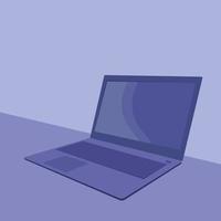 Blue laptop on the table, flat  vector image, single element on blue background