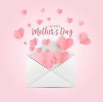 Tarjeta de felicitación del día de la madre feliz con fondo de corazones de origami de papel. ilustración vectorial vector