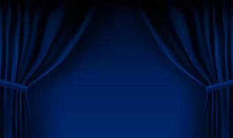 Realistic colorful blue velvet curtain folded. Option curtain at home in the cinema. Vector Illustration