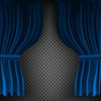 Realistic colorful blue velvet curtain folded on a transparent background. Option curtain at home in the cinema. Vector Illustration