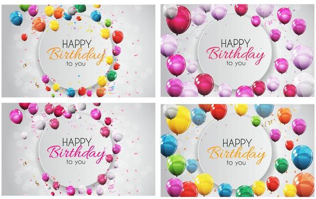 Color Glossy Happy Birthday Balloons Banner Background Collection Set Vector Illustration