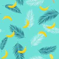 Beautifil Summer Seamless Pattern Background with Palm Tree Leaf Silhouette, Banana and Ice Cream. Vector Illustration