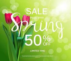 Floral Abstract Design Spring Sale Banner Template with Tulips Vector Illustration