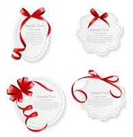 Card with Red Ribbon and Bow Set. Vector illustration