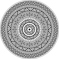 Tribal mandala, Polynesian Hawaiian tattoo style, boho tribal round pattern inspired by traditional geometric art. Bohemian mandala vector ornament in black and white, yoga decoration, wall art