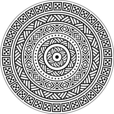 Tribal mandala, Polynesian Hawaiian tattoo style, boho tribal round pattern inspired by traditional geometric art. Bohemian mandala vector ornament in black and white, yoga decoration, wall art