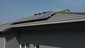 Photovoltaic. Solarcell panel. Solar roof power plant on the roof photo