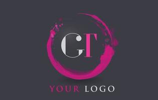 GT carta logo circular concepto de pincel de salpicaduras de color púrpura. vector