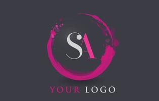 SA Letter Logo Circular Purple Splash Brush Concept. vector