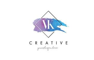 Vk carta logo concepto de pincel de salpicaduras púrpura circular. vector