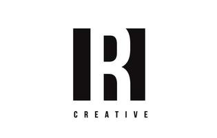 R White Letter Logo Design with Black Square. vector