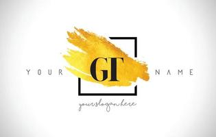 GT Golden Letter Logo Design with Creative Gold Brush Stroke vector