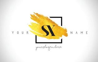 SX Golden Letter Logo Design with Creative Gold Brush Stroke vector