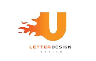 U Letter Flame Logo Design. Fire Logo Lettering Concept. vector