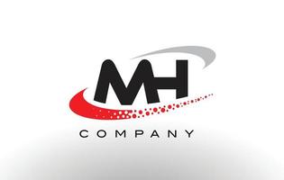 MH Modern Letter Logo Design with Red Dotted Swoosh vector