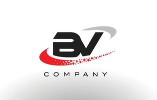 BV Modern Letter Logo Design with Red Dotted Swoosh vector