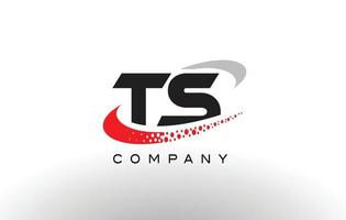 TS Modern Letter Logo Design with Red Dotted Swoosh vector