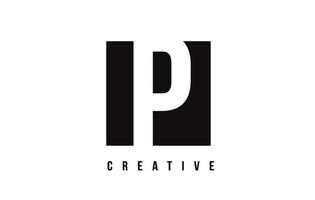 P White Letter Logo Design with Black Square. vector