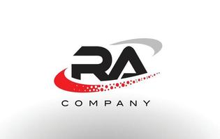 RA Modern Letter Logo Design with Red Dotted Swoosh vector