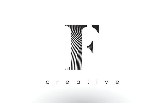 F Logo Design With Multiple Lines and Black and White Colors.