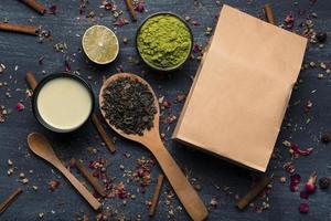 mock up paper bag asian tea matcha ingredients photo