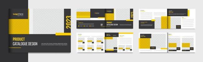 Diseño de plantilla de diseño de folleto de catálogo de productos de paisaje con vector de formas abstractas amarillas