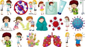 Set of sick people with different symptoms vector