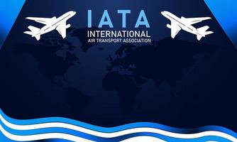 iata. antecedentes de la asociación internacional de transporte aéreo. con un icono de avión, aire y mapa del mundo. en degradado de color blanco y azul. ilustración vectorial premium y de lujo vector