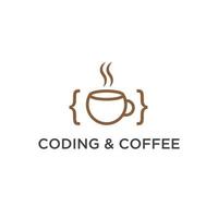 coding and coffee logo design template vector