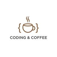 vector de plantilla de diseño de logotipo de codificación y café