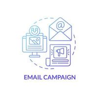 Email campaign blue gradient concept concept icon. Small business promoting. Online clients informing marketing abstract idea thin line illustration. Vector isolated outline color drawing