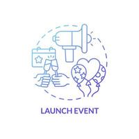 Launch event blue gradient concept icon. Presenting new product party for customers. Startup ad strategy abstract idea thin line illustration. Vector isolated outline color drawing