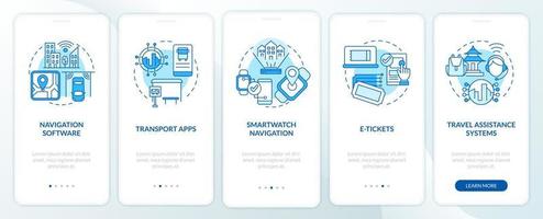 pantalla de la página de la aplicación móvil de incorporación del sistema digital de transporte público. servicio tutorial 5 pasos instrucciones gráficas con conceptos. ui, ux, plantilla de vector de interfaz gráfica de usuario con ilustraciones en color lineal