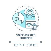 Voice-assisted shopping blue concept icon. Customers digital support. Online purchases service abstract idea thin line illustration. Vector isolated outline color drawing. Editable stroke