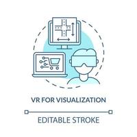 vr para la visualización del icono del concepto azul. compras por internet. elegir productos en la tienda idea virtualmente abstracta ilustración de línea fina. dibujo de color de contorno aislado vectorial. trazo editable vector