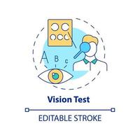 icono de concepto de prueba de visión. examen de la vista del paciente. exámenes médicos importantes antes de la cirugía ocular idea abstracta ilustración de línea fina. dibujo de color de contorno aislado vectorial. trazo editable vector