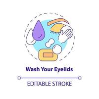 Wash your eyelids concept icon. Implementing recommendations by doctors. Cleansing around eyes abstract idea thin line illustration. Vector isolated outline color drawing. Editable stroke