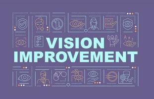 Improve vision word concepts banner. Winnings of laser eye surgery. Infographics with linear icons on blue background. Isolated creative typography. Vector outline violet illustration with text