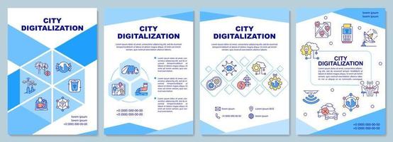 City digitalization brochure template. Urban management. Flyer, booklet, leaflet print, cover design with linear icons. Vector layouts for presentation, annual reports, advertisement pages