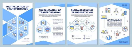 digitalización de la plantilla de folleto de transporte. vehículo público. folleto, folleto, impresión de folletos, diseño de portada con iconos lineales. diseños vectoriales para presentaciones, informes anuales, páginas publicitarias vector