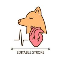 Pet heart disease RGB color icon. Cardiovascular pet diseases. Pumping blood trouble. Artery system problems. Heart failure. Isolated vector illustration. Simple filled line drawing. Editable stroke